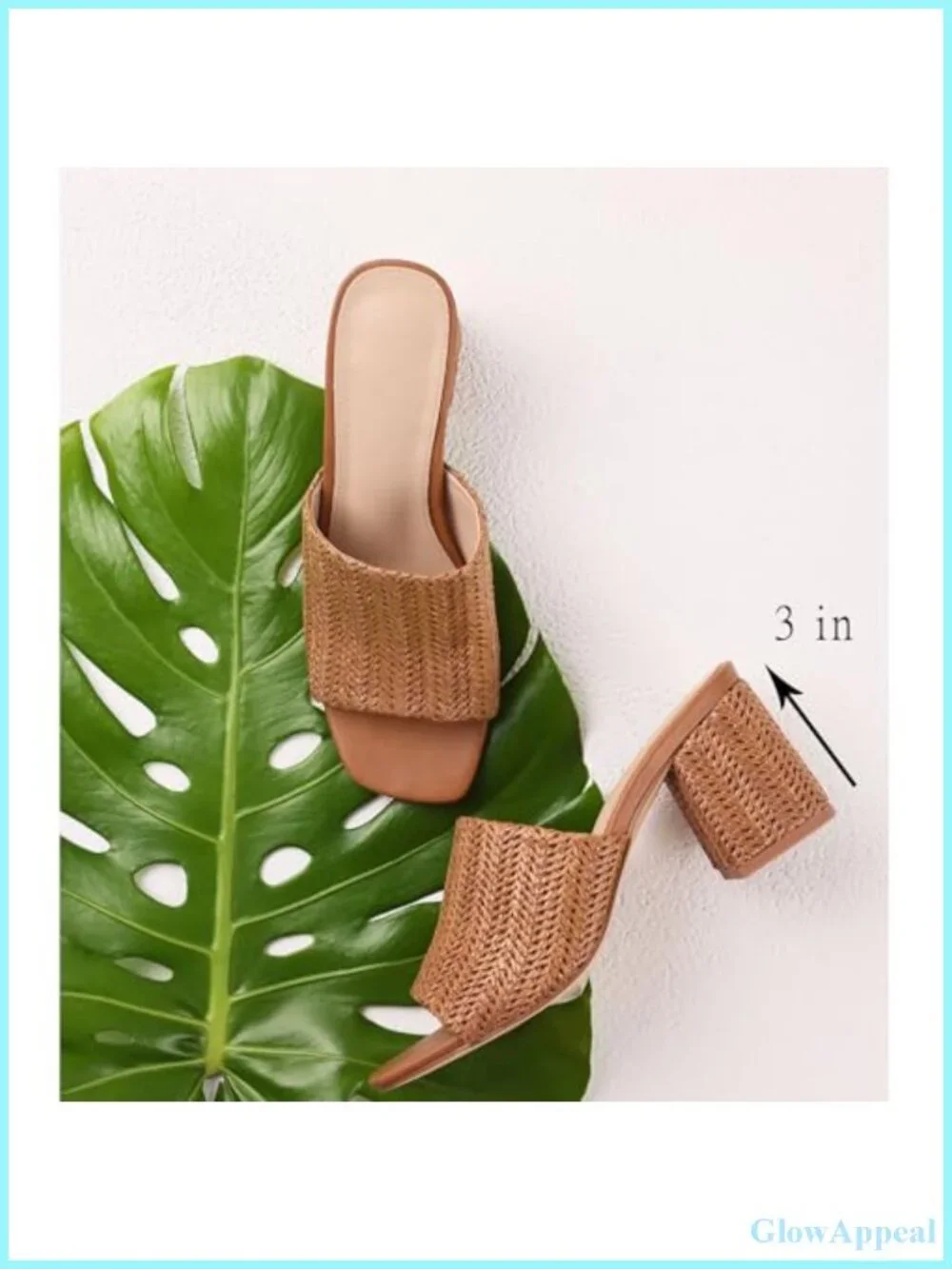 Raffia Heeled Mules Women's Square Toe Block Heel Slip On Summer Sandals